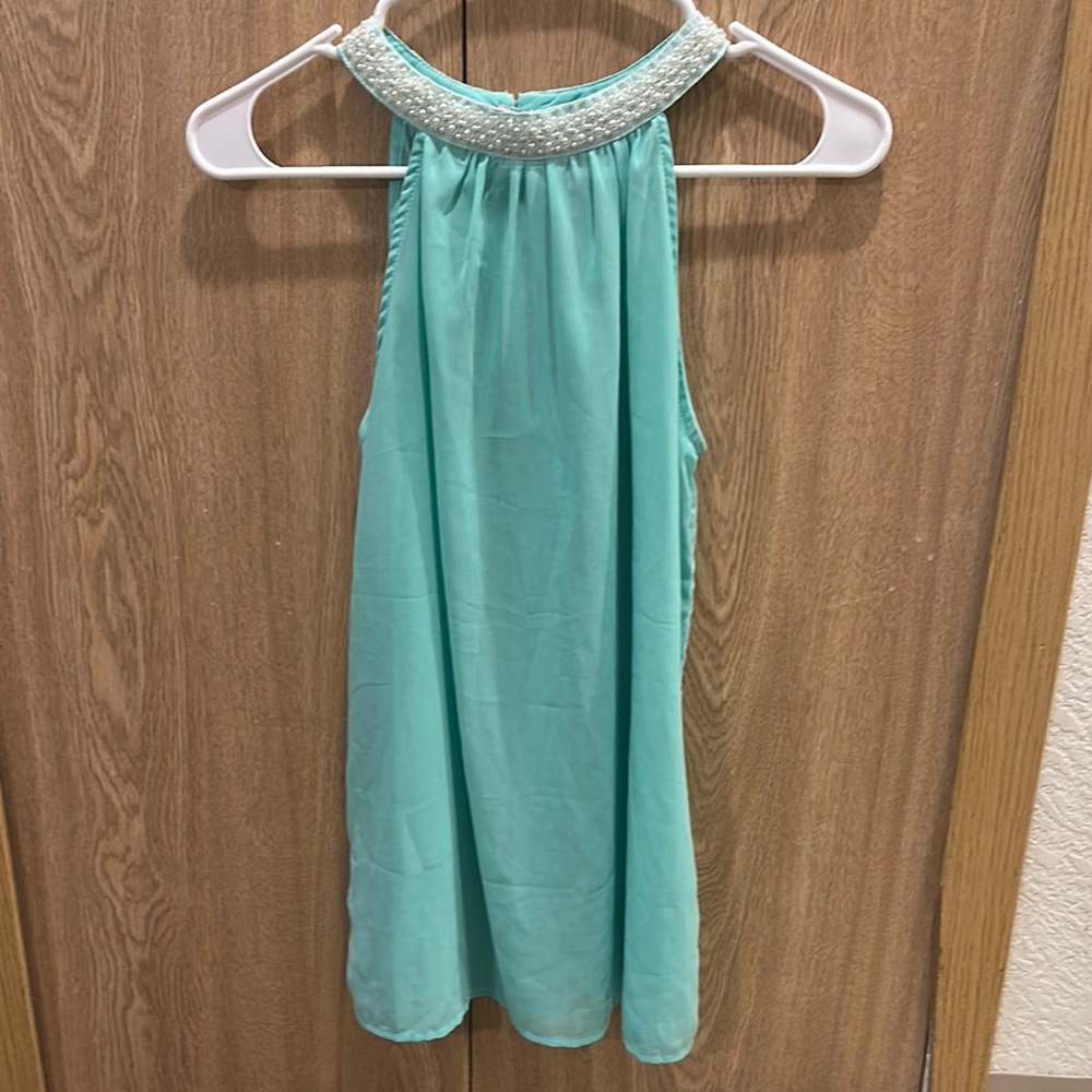 Dainty hooligan sheer mint green tank with beaded neckline